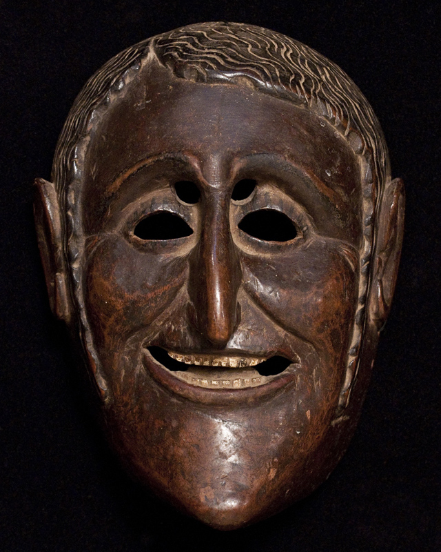 Japanese 17th century Oni mask, with multiple artist seals branded on the back